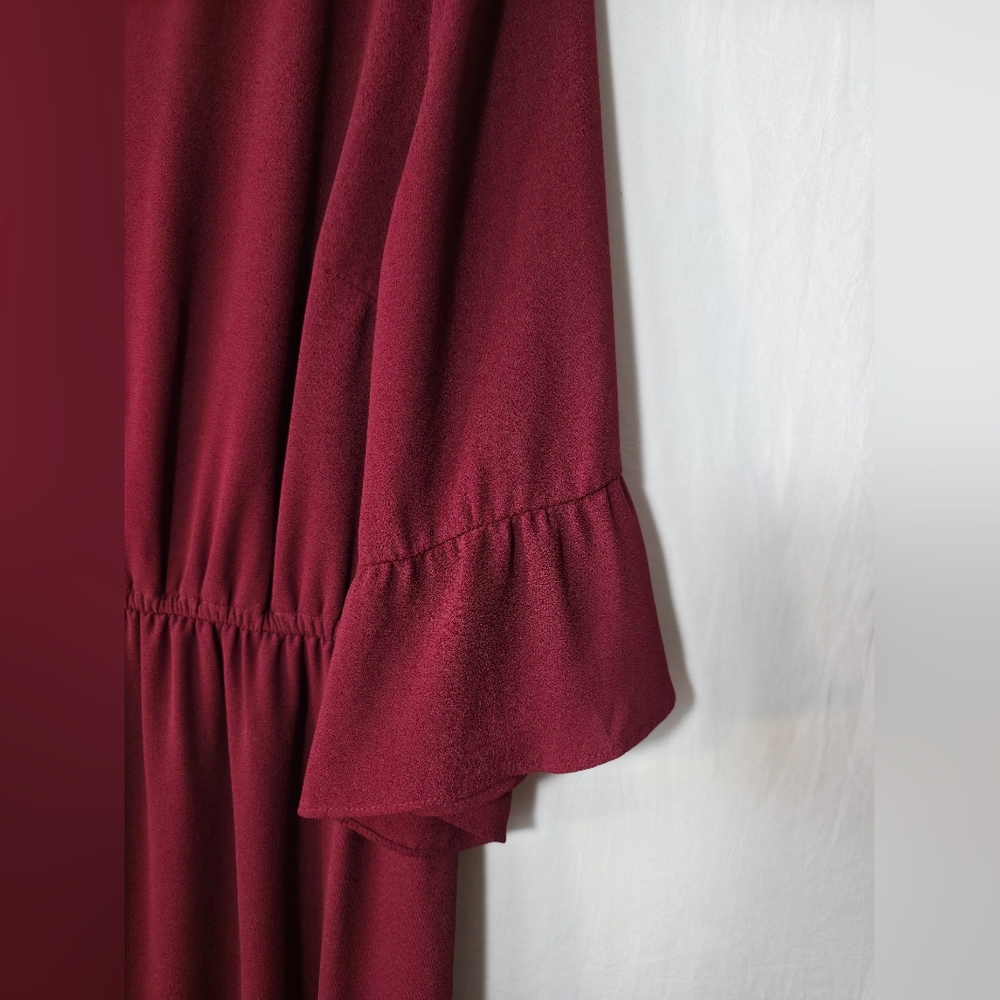 Maurices Maroon Bell Sleeve Dress V-Neck Tie Waist Boho Cottagecore O Plus - Picture 7 of 10